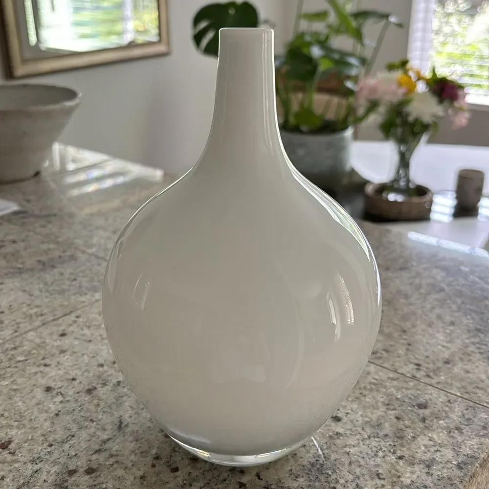 IKEA White Salong Vase Hand Blown Glass Swedish Modern